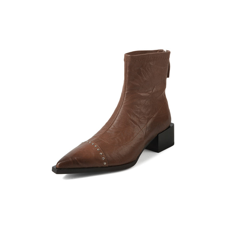 Karin Luna In Stock In Stock Slim Boots Series~Pointed Toe Rivet Slim Short Boots