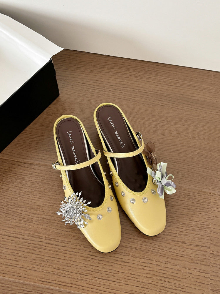 Karin Luna In Stock Spot Goods  Full-grain leather inside and out  Ultra Exquisite Round Toe Hidden Heel Closed-Toe Slippers