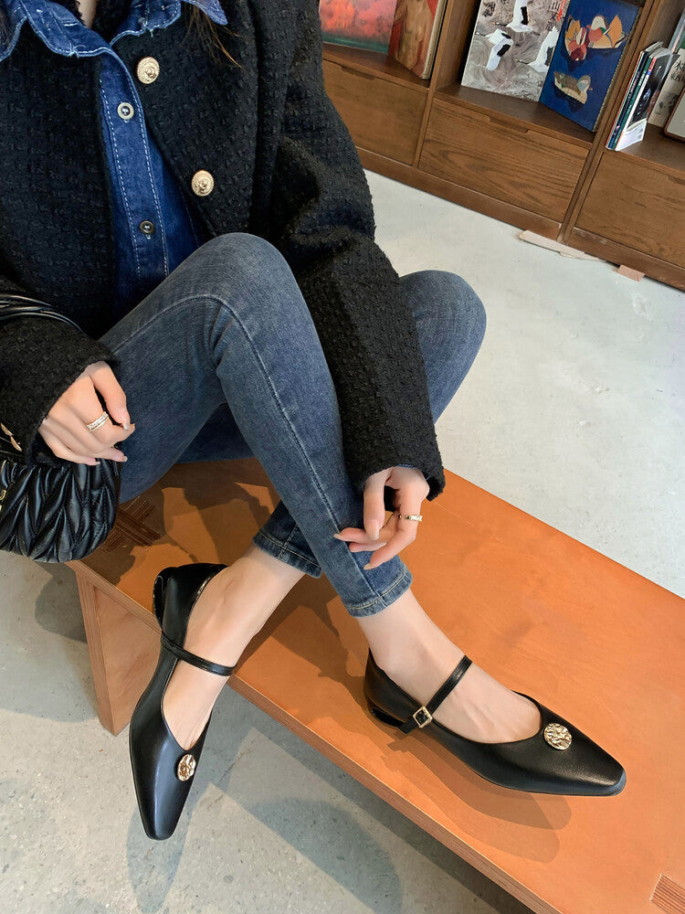 Karin Luna Camellia Story~In stock  Full Leather Shallow Mouth Single Shoes