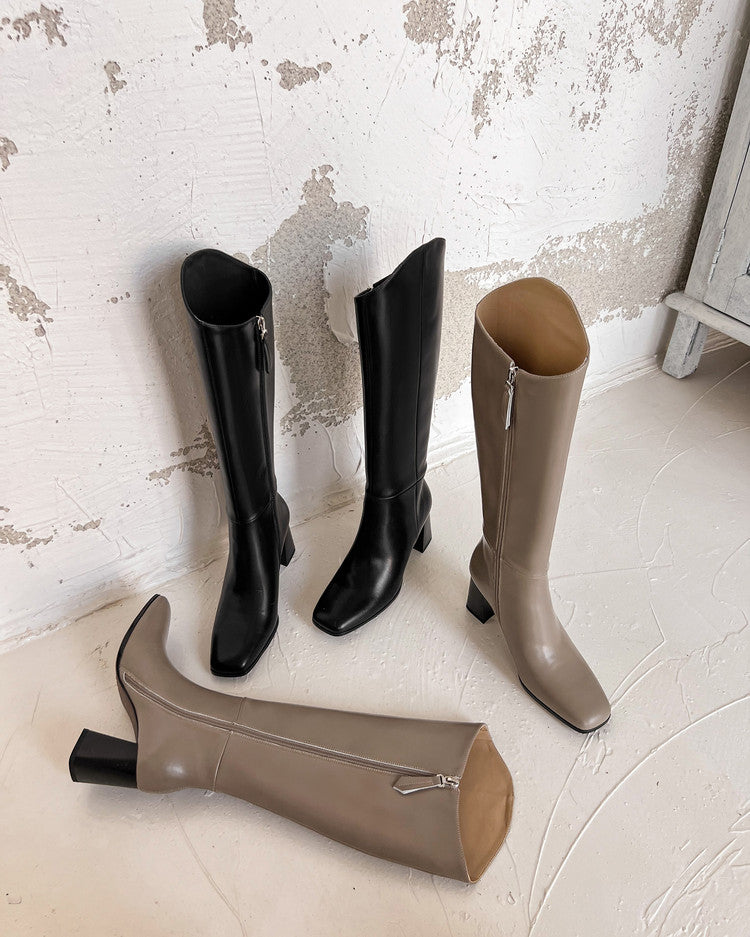 Karin Luna In Stock Spot Goods  Chunky Heel Side Zipper Riding Boots