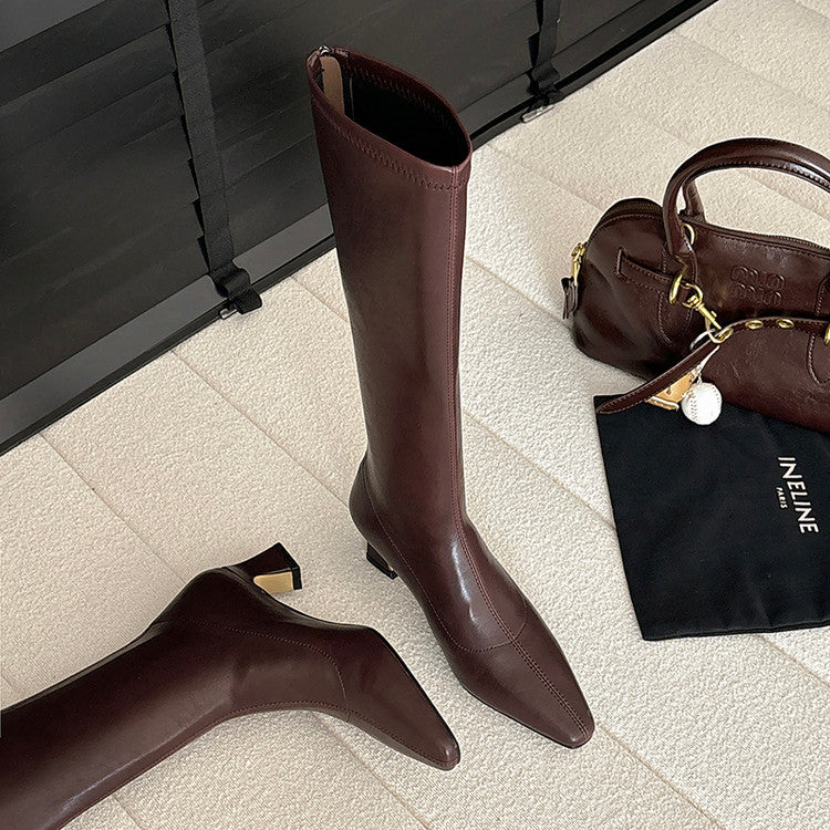 Karin Luna In Stock In Stock  Square Toe Chunky Heel Korean Style Elegant Long Boots
