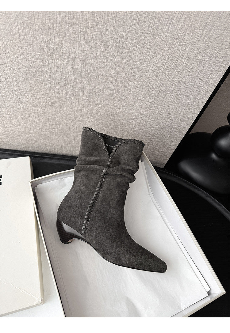 Karin Luna Small Square Toe Retro Ruched Pile Short Boots