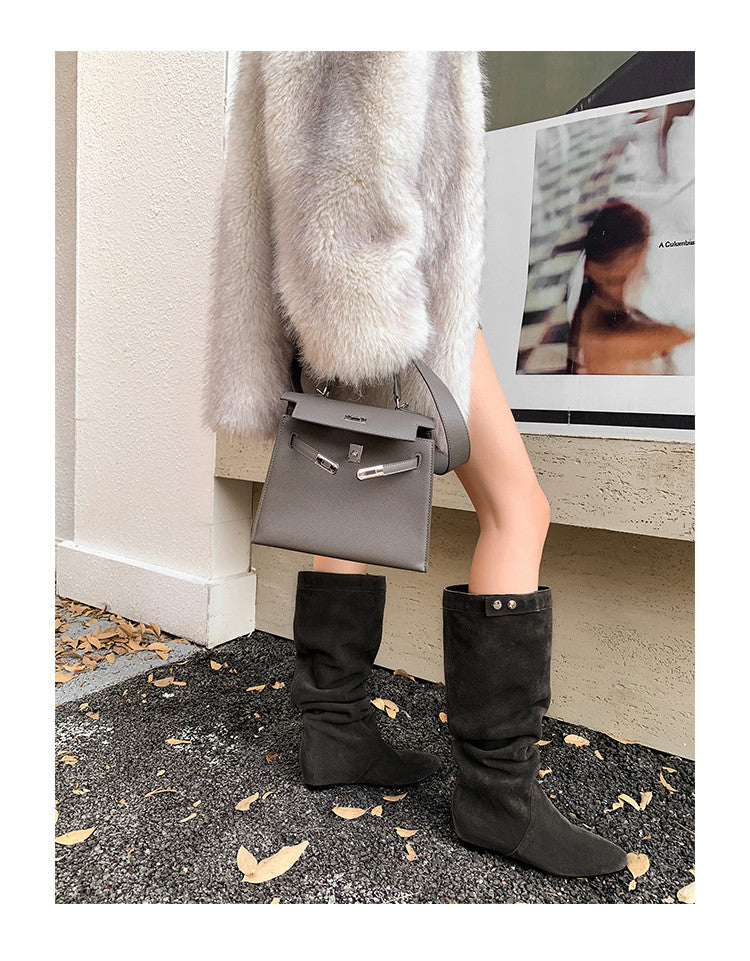 Karin Luna In Stock Spot Goods  Bestselling Suede Leather Sold Out Fast: Pile of Matte Inner Height-Increasing Western Boots
