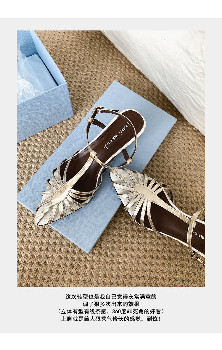 Karin Luna In Stock Spot Goods Open-toe French Style Metal Heel Sandals
