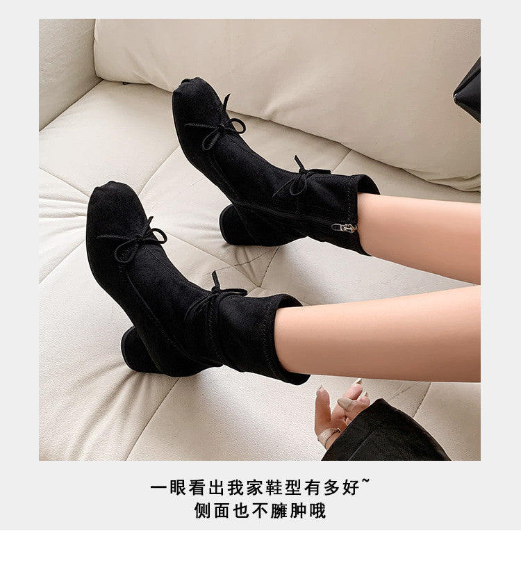 Karin Luna In Stock Spot Goods Hot-Selling Sweet Standard Bow Round-Toe Slim Short Boots