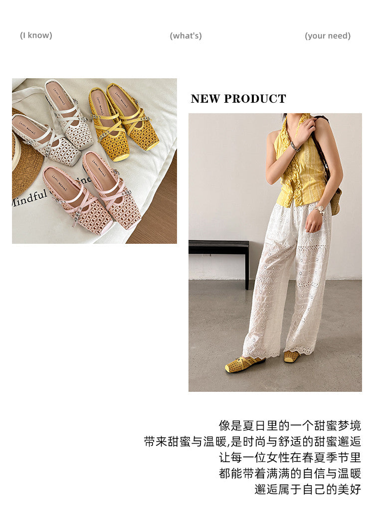 Karin Luna In Stock Spot Goods  Hot-Selling Square-Toe Woven Pig Nose Closed-Toe Slippers