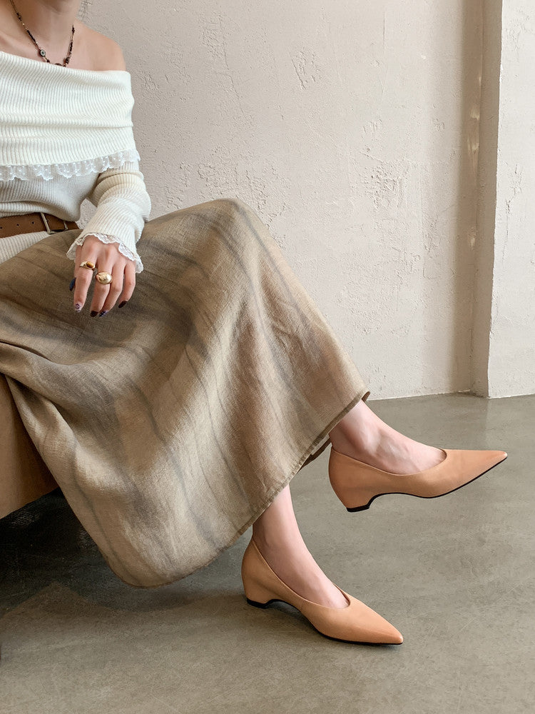 Karin Luna Full Layer Inside and Out~Basic Versatile Retro French Pointed Toe Irregular Heel Single Shoes