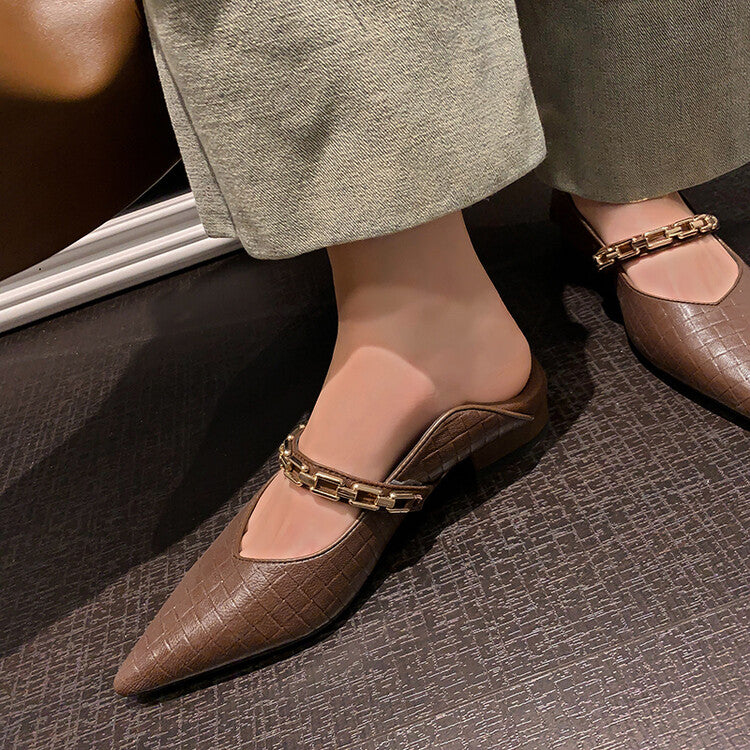 Karin Luna has prepared stock  Metal Fasteners Commuting Style Pointed Toe Chunky Heel Stone Pattern Large Single Shoes