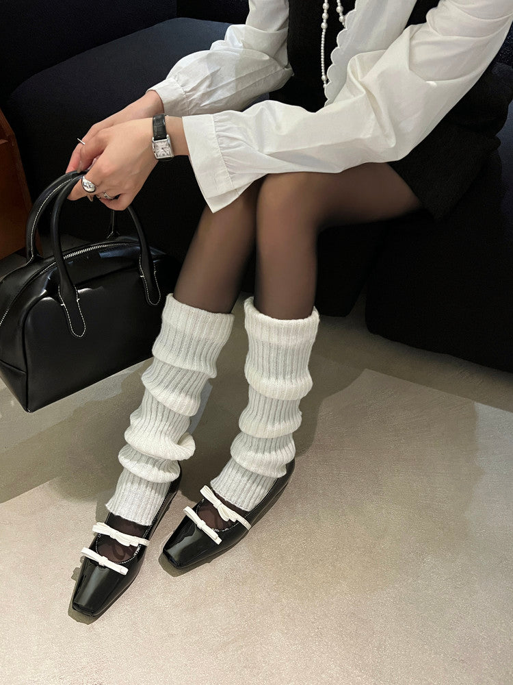 Karin Luna In Stock Spot Goods  Hot-Selling Element Bowknot Square-Toe Color-Block Height-Increasing Flats