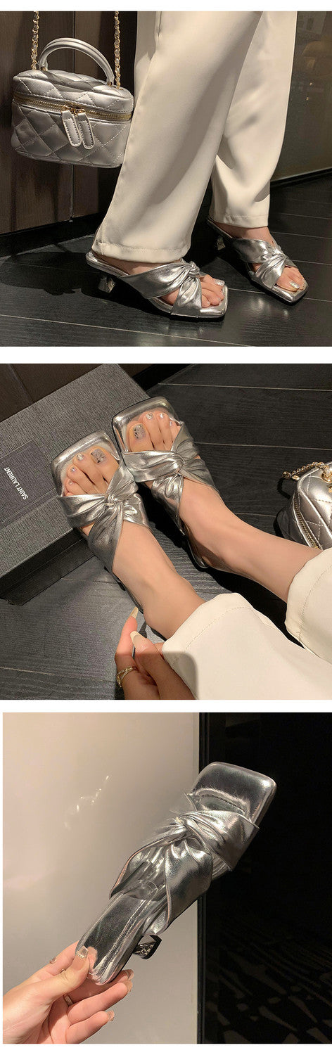 Karin Luna In Stock Spot Goods   Absolutely amazing4Color Cross Strap Thick Heel Square Toe Soft Slippers