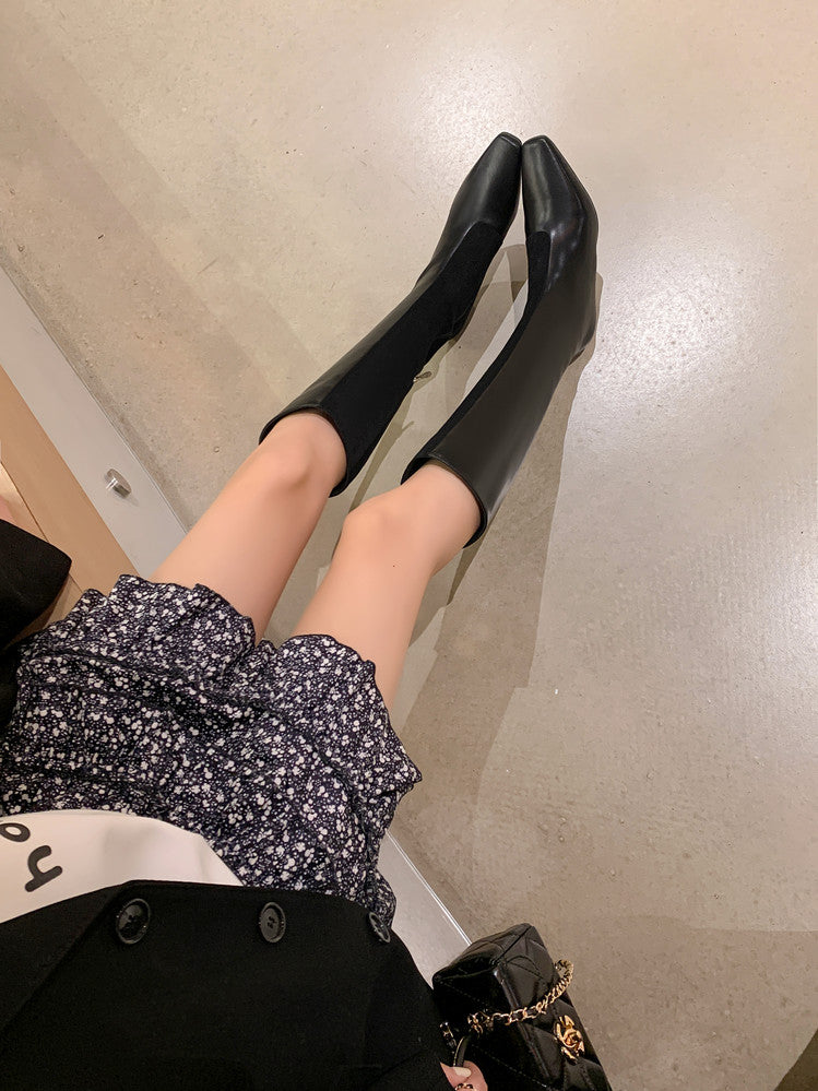 Karin Luna In Stock Spot Goods   Small Square Toe Thin Heel Elegant Slimming Long Boots