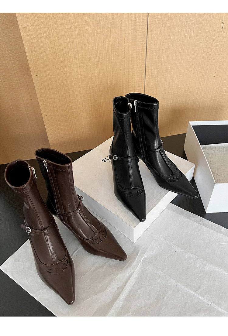 Karin Luna In Stock Spot Goods Elegant Stiletto Pointed Toe Side Zipper Short Boots