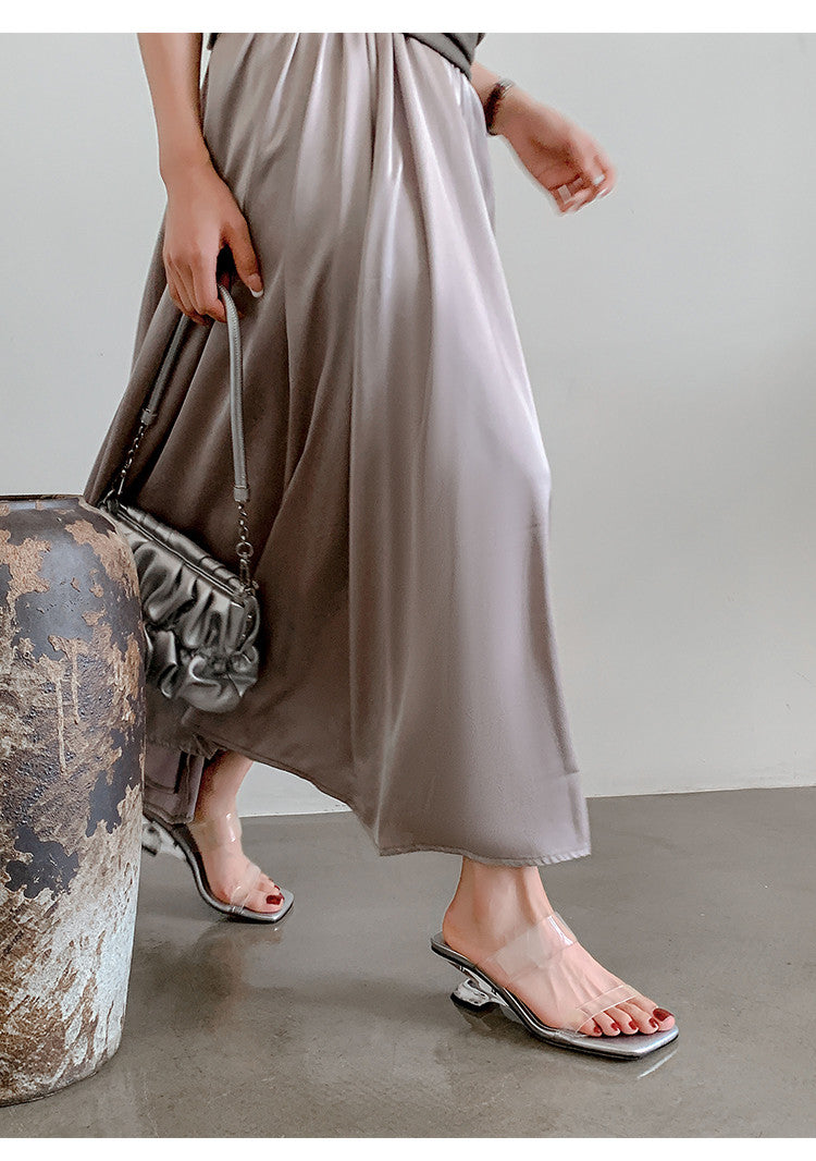 Karin Luna In Stock Spot Goods Transparent Sequin Irregular Heel Strap Sandals