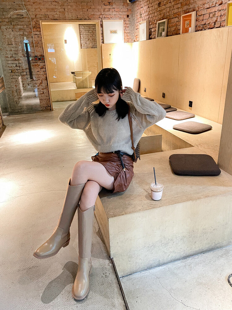 Karin Luna In Stock  Cowhide Niche Versatile Style Knight Boots