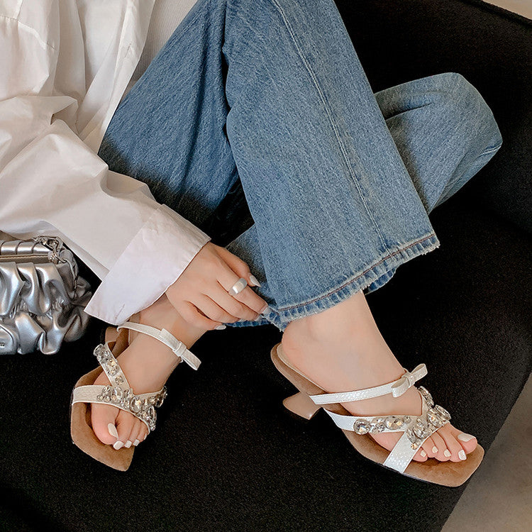 Karin Luna In Stock In Stock  Square Toe Rhinestone Bow Suede Slippers