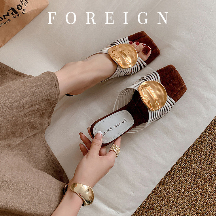 Karin Luna Bestseller Popular New Image  Comes with data plan included Resort Style Irregular Heel Thin Strap Slippers