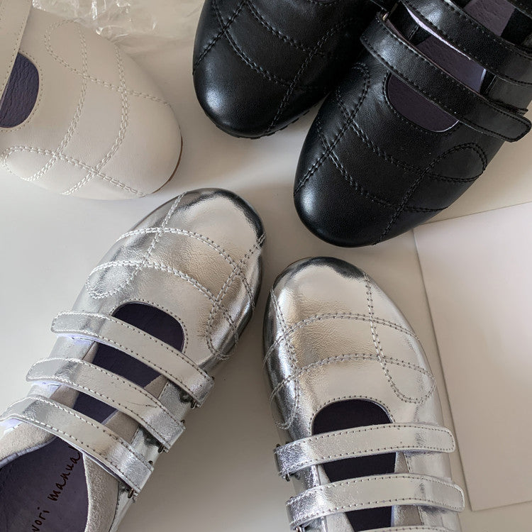 Karin Luna Casual Shoes Series~  In Stock In Stock Magic Tape Round Toe Internal Height Increase Single Strap Flats