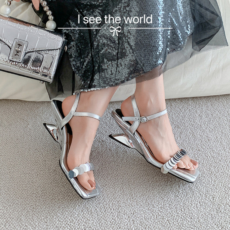 Karin Luna In Stock Spot Goods   Sequin One-Strap Irregular Heel Sofa Insole Sandals