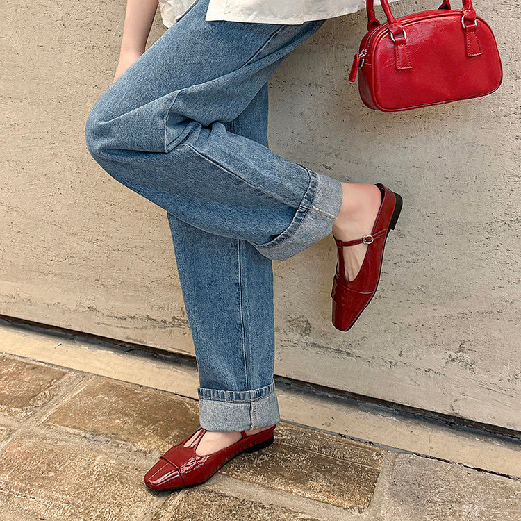 Karin Luna In Stock Spot Goods  t Square-Toed Full Leather Basic Slippers