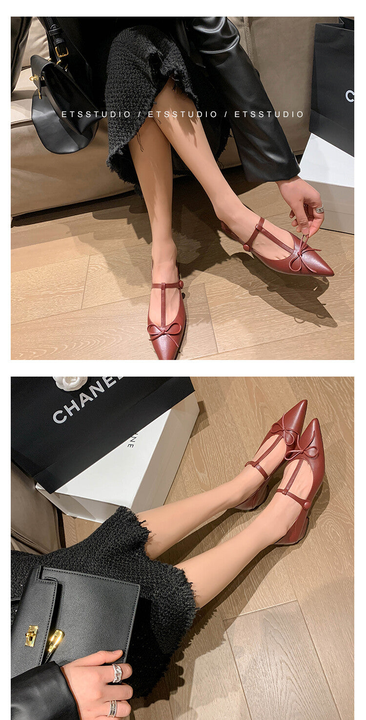 Karin Luna is a perfect Korean drama heroine~French Retro Style Full leather inside and out Pointed Bowknot