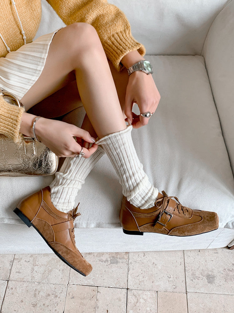 Karin Luna In Stock Spot Goods  Designed retro square-toe ballet shoes with laces