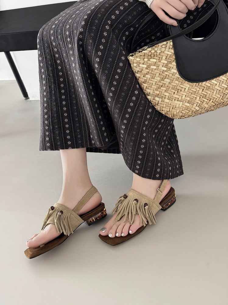 Karin Luna  Tassel Series~Spot Goods  In-stock Clip-toe Square Toe Sandals