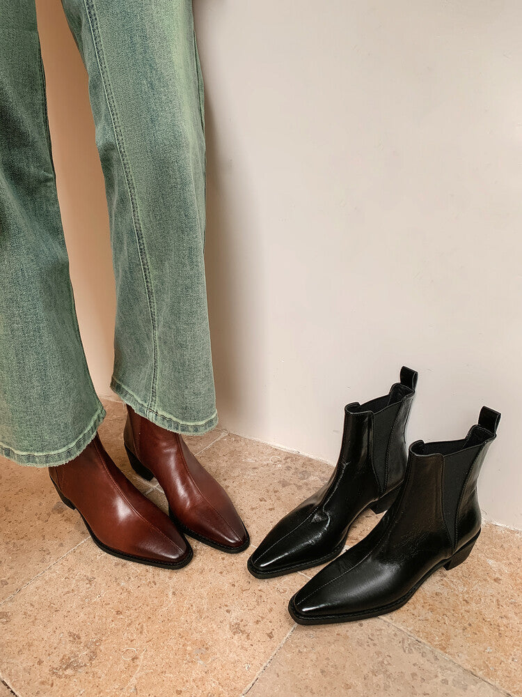 Karin Luna In Stock In stock   Classic first-layer cowhide Chelsea elastic ankle boots