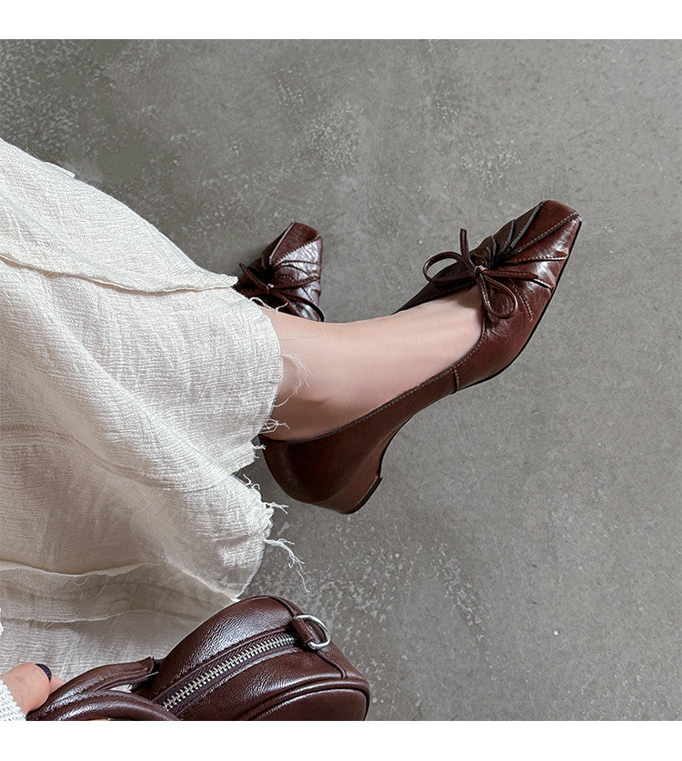 Karin Luna French Style Wrinkled Square Toe Height-Increasing Flats