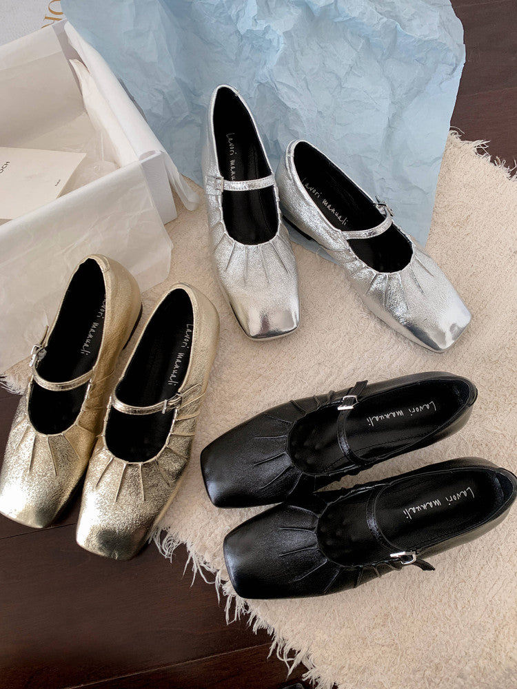 Karin Luna In Stock Spot Goods  Vintage Wrinkled One-Strap Granny Flats