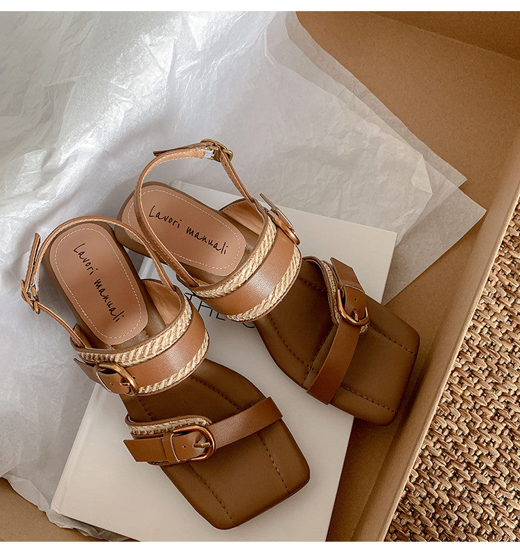 Karin Luna In Stock Spot Goods Vacation style Sofa Cushion Square Toe Irregular Heel Open-Toe Sandals