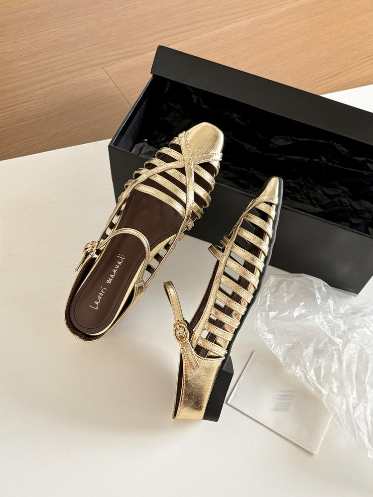 Karin Luna In Stock Spot Goods   French Retro Hollow Small Square Toe One-Strap Slippers