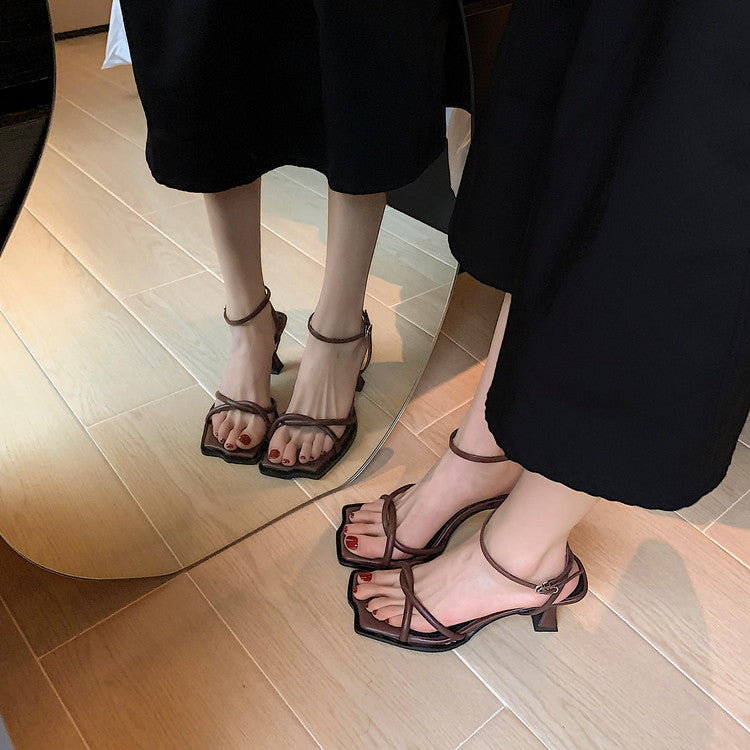 Karin Luna Classic Style  In stock  Basic Versatile Cross Strap High Heel Sandals