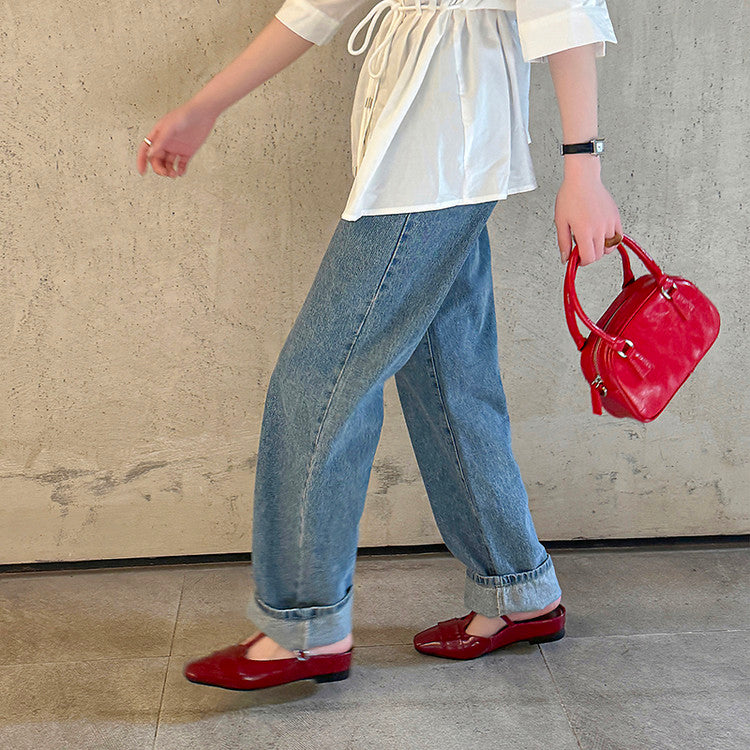 Karin Luna In Stock Spot Goods  t Square-Toed Full Leather Basic Slippers
