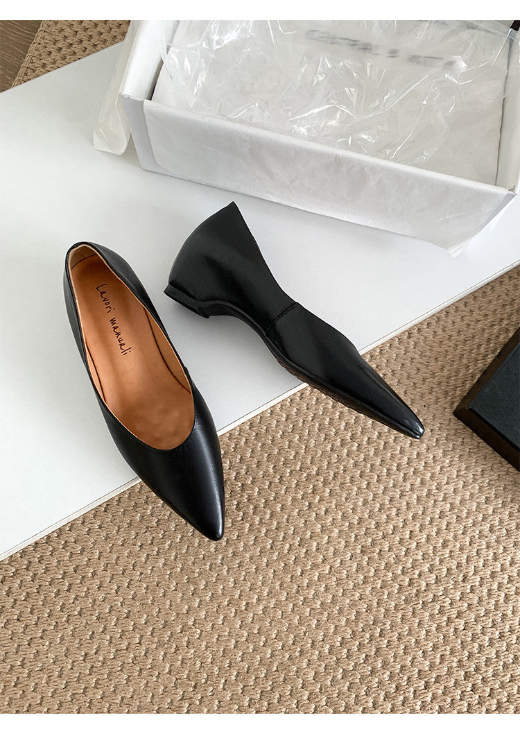 Karin Luna Full Layer Inside and Out~Basic Versatile Retro French Pointed Toe Irregular Heel Single Shoes