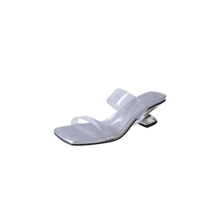 Karin Luna In Stock Spot Goods Transparent Sequin Irregular Heel Strap Sandals
