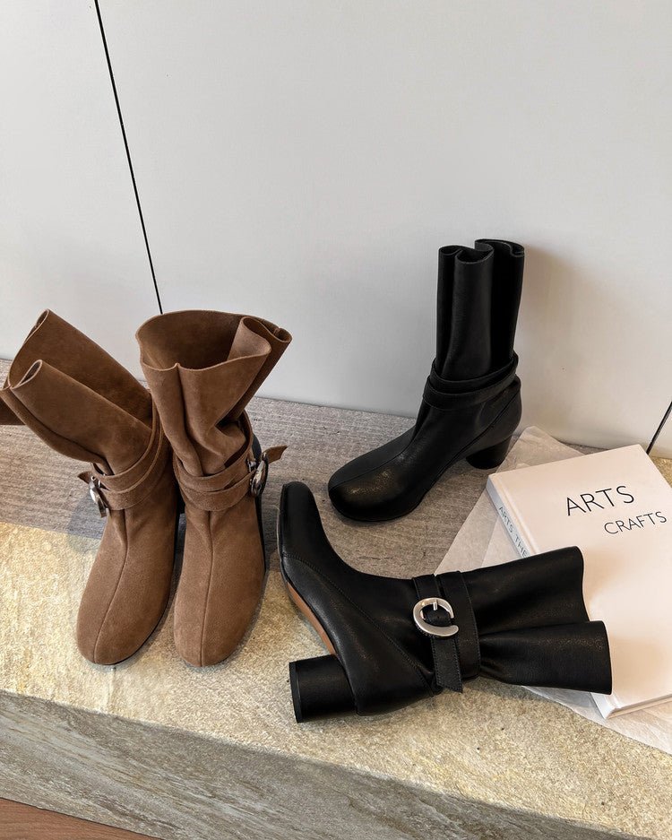 Karin Luna In Stock Spot Goods  Belt Buckle High Heel Large Tube Small Short Boots