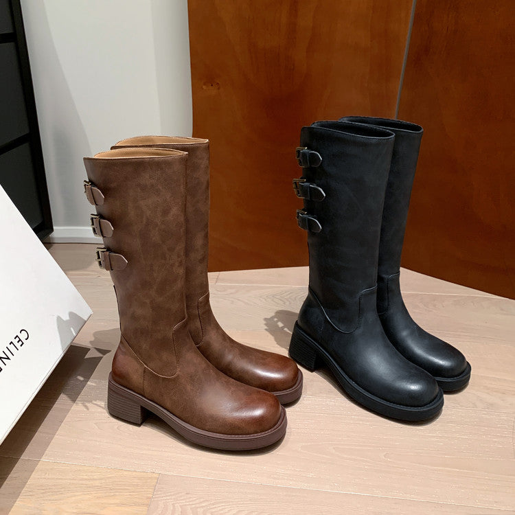 Karin Luna In Stock In Stock Thigh Circumference Belt Buckle Thick Sole Rider Boots