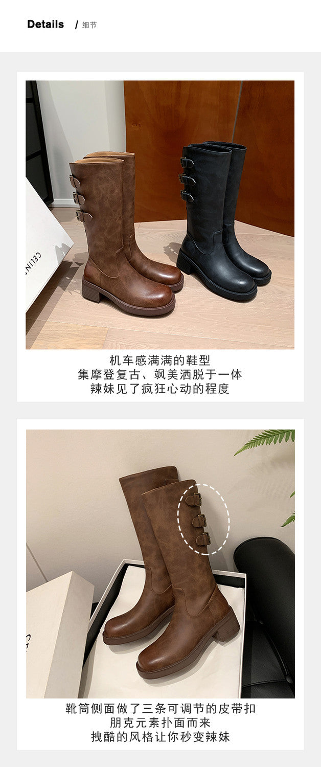 Karin Luna In Stock In Stock Thigh Circumference Belt Buckle Thick Sole Rider Boots