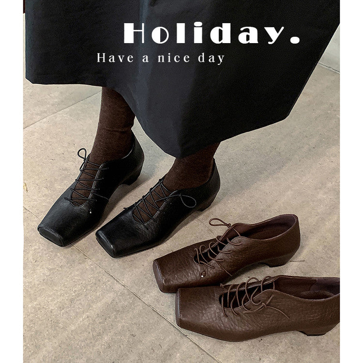 Karin Luna In Stock Spot Goods Elephant Pattern Series~Square-Toed Old Money Style Internal Height-Increasing Flats