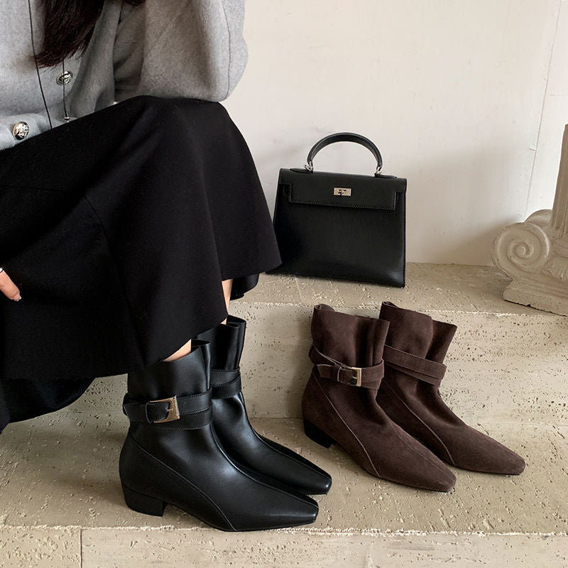 Karin Luna In Stock In Stock Hot-Selling Basic Old Money Style Retro Belt Buckle Short Boots