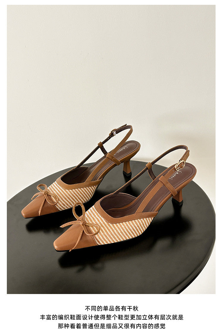 Karin Luna In Stock Spot Goods Braided Style Elegant Thin Heel Pointed Toe Closed-Toe Sandals