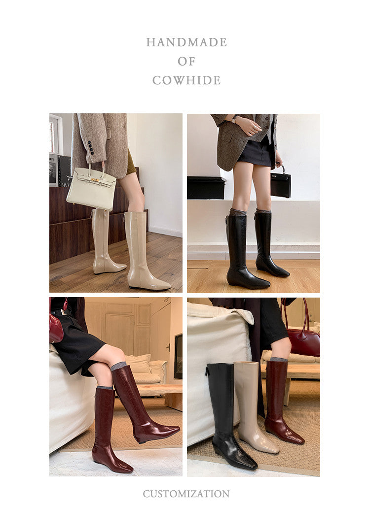 Karin Luna Minimalist Style Square-Toe Hidden Heel Long Boots