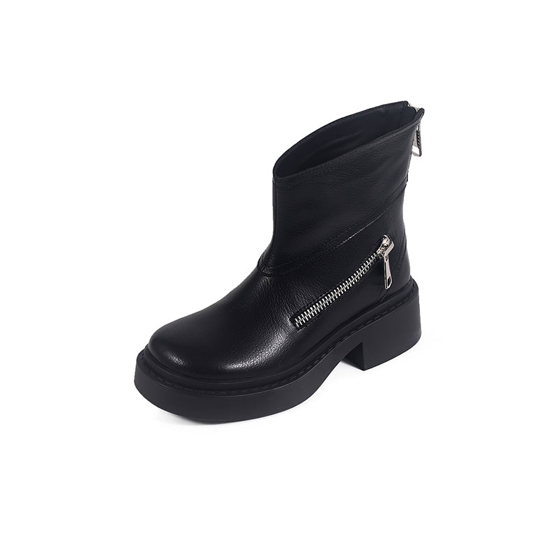 Karin Luna Niche Diagonal Zipper Basic Thick Sole Short Boots