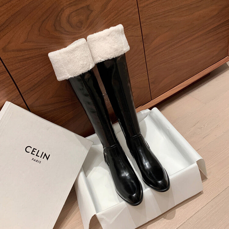 Karin Luna exploded  Three versions exploded Single Fleece Lining Fur Collar Version  Thick Fur Collar Foldable Hot-Selling Full Cowhide Pointed Toe Chunky Heel Classic Style