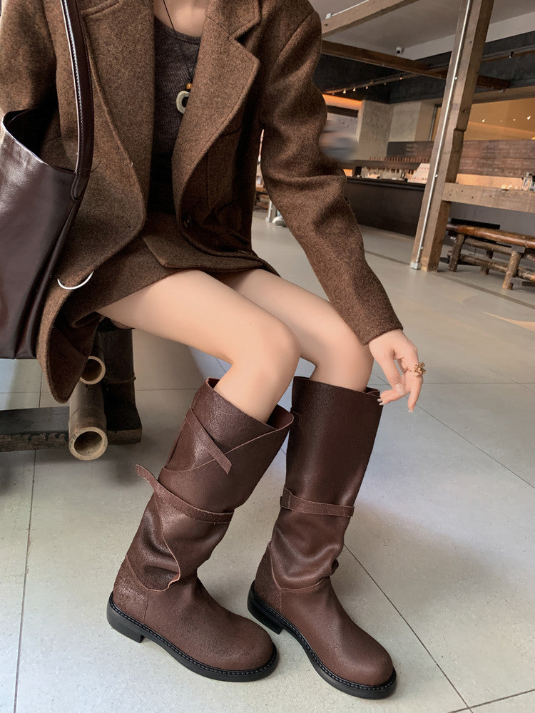 Karin Luna In Stock Spot Goods   Heavy-duty Edition Highly Consuming Material Round Toe Long Boots