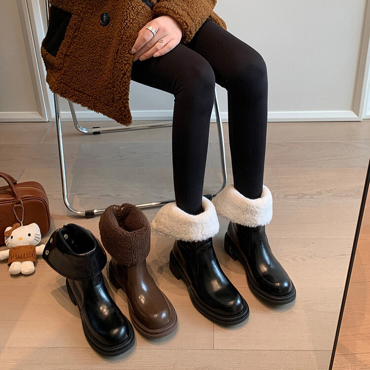 Karin Luna Classic Basic Style   Convertible Foldable Hidden Buckle Snow Fur Shoes Full cowhide Basic Flat Short Boots