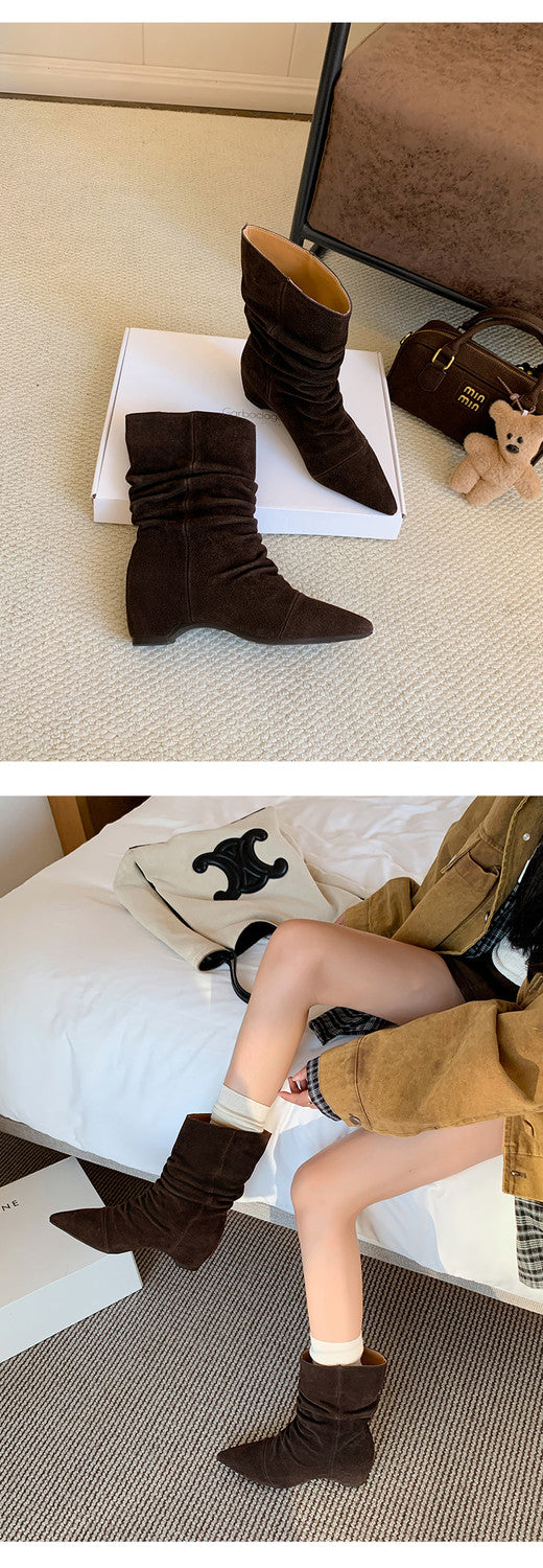 Karin Luna Data Hot-Selling Pointed Toe Slouchy Matte Western Short Boots