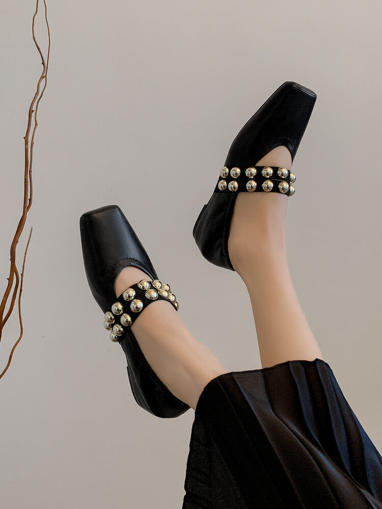 Karin Luna In Stock Spot Goods  Pig Nose Metal Strap Super Soft Granny Full Leather Mary Jane Shoes