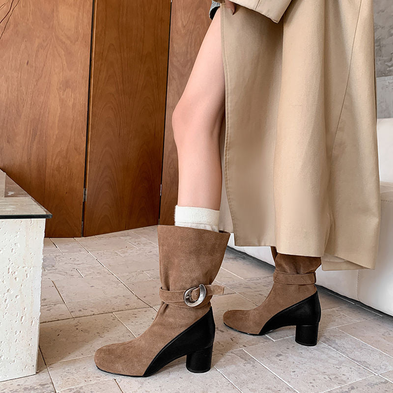 Karin Luna In Stock Spot Goods  Belt Buckle High Heel Large Tube Small Short Boots