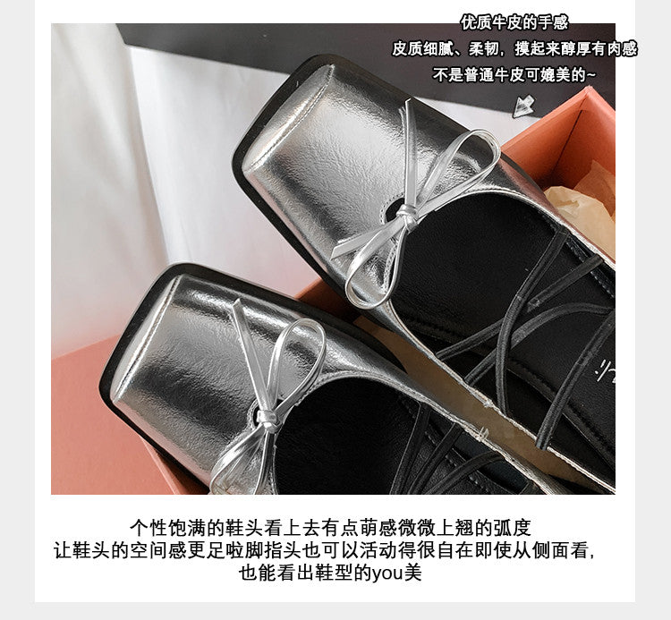 Karin Luna In Stock Spot Goods  Popular Self-flowing Bowknot Square Toe Chunky Heel Single Shoes
